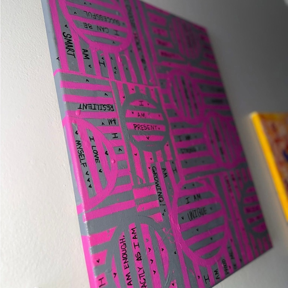 Abstract Pink and Gray Motivational Art Painting - Picture 3 of 6